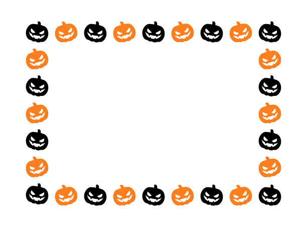 长方形杰克南瓜灯万圣节框架边框轮廓。社交媒体明信片模板矢量插图。图片下载