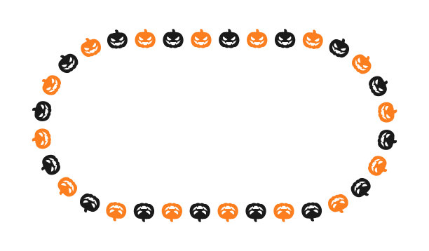 椭圆形杰克南瓜灯笼万圣节框架边框轮廓。社交媒体明信片模板矢量插图。图片下载