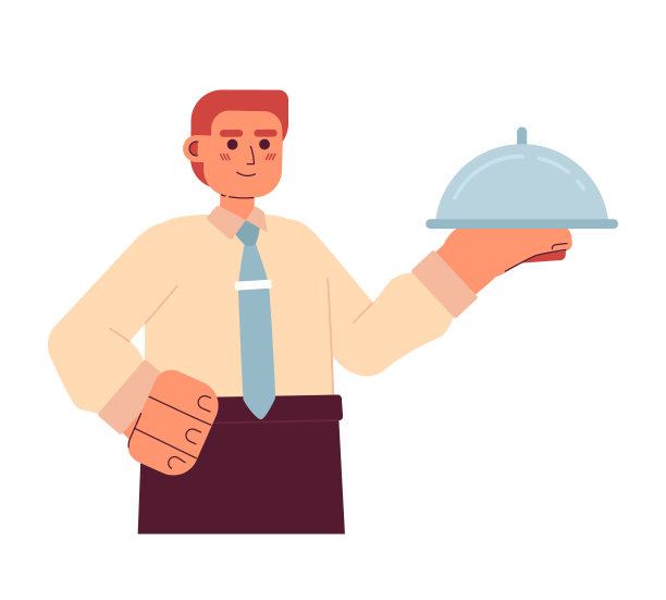 服务员用盘子半平彩色矢量字图片下载