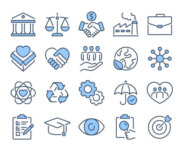 CSR企业社会责任蓝色可编辑的笔画轮廓图标隔离在白色背景平面矢量插图。像素完美。64 × 64。图片下载