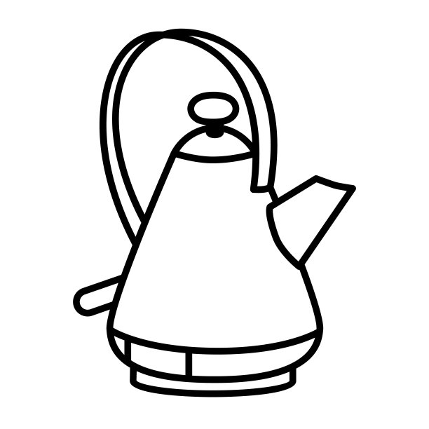 现代电水壶细线图标，厨房配件概念，白色背景上的复古茶壶标志，复古电水壶与基础图标轮廓风格移动，网页。矢量图形。图片下载