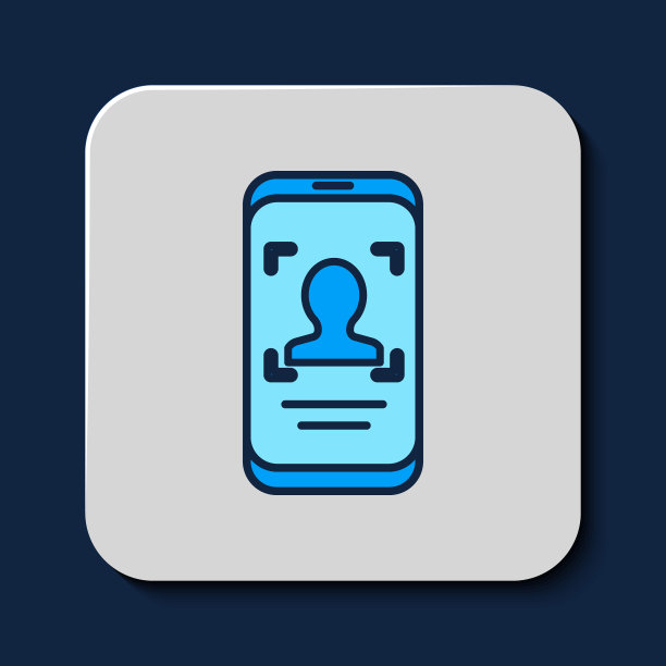 手机和人脸识别图标隔离在蓝色背景。人脸识别扫描仪图标。面部id。网络安全。向量图片下载