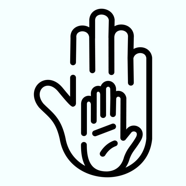 孩子和父母的手掌线图标。儿童保护矢量插图孤立在白色。儿童和成人的手轮廓样式设计和应用程序。Eps 10。图片下载