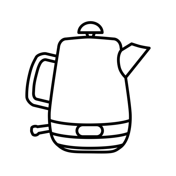 电动不锈钢茶壶细线图标，现代厨具概念，现代白底水壶标志，电动水壶图标轮廓风格移动，网页。矢量图形。图片下载