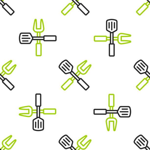 线交叉叉和抹刀图标隔离无缝图案白色背景。烧烤叉和锅铲标志。烧烤和烧烤工具。向量图片下载