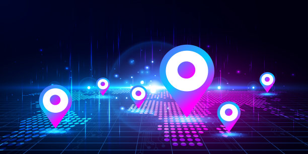 地图GPS引脚导航，数字科技云未来派蓝粉色背景，网络科技，创新通信未来，Ai大数据，互联网网络连接3d插画图片下载
