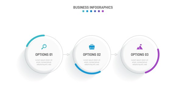 时间线信息图与信息图表。具有3种业务流程的现代表示模板。网站模板白色背景的概念现代设计。横向布局。图片下载
