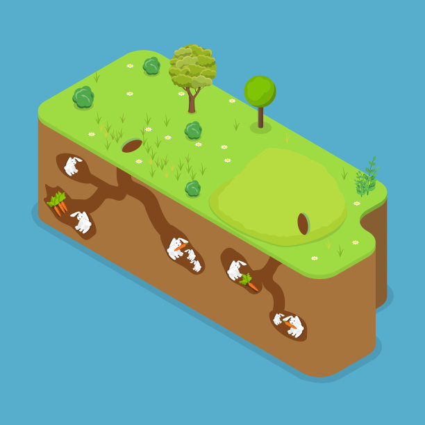 兔子家族的三维等距平面矢量概念插图图片下载