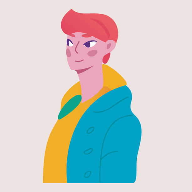 一个身穿黄蓝相间夹克的红发男孩的平面肖像。字符矢量图图片下载