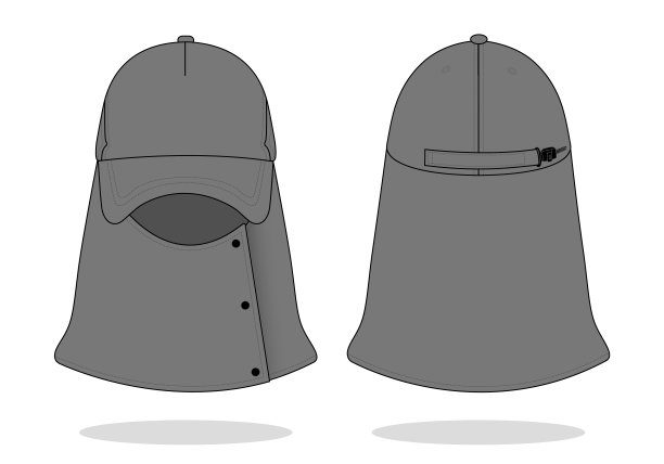 灰色遮阳帽与保护脸脖子模板在白色背景图片下载