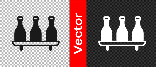 黑瓶酒图标隔离在透明的背景。葡萄酒品种。向量图片下载