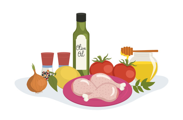 一套用于烹调肉类和蔬菜的食材。向量图形。图片下载