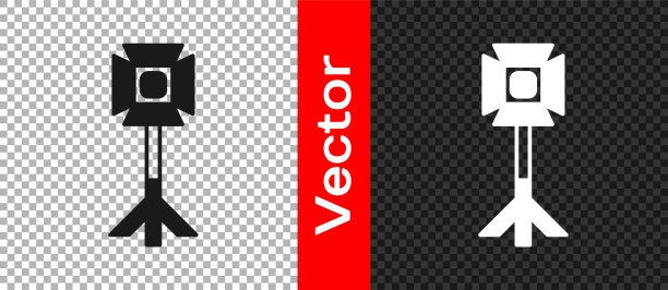 黑色工作室灯泡在软箱图标隔离透明背景。阴影反射设计。向量图片下载