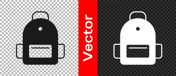 黑色学校背包图标隔离在透明的背景。向量图片下载