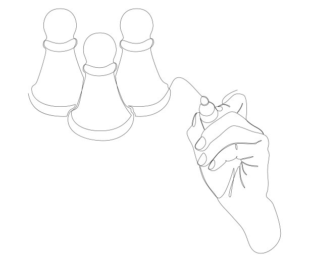 用毛笔、铅笔画出的棋子、棋子的连续线条。细线插图矢量概念。轮廓画创意。图片下载