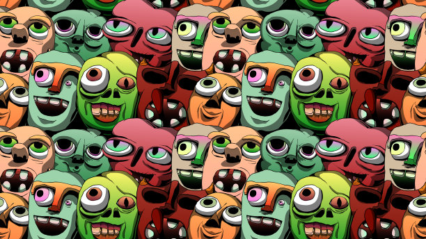 卡通无缝插图-滑稽的拟人化的脸。图片下载