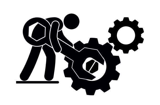 锁匠修理机械，修理和技术支持图标，工人用扳手转动齿轮图片下载