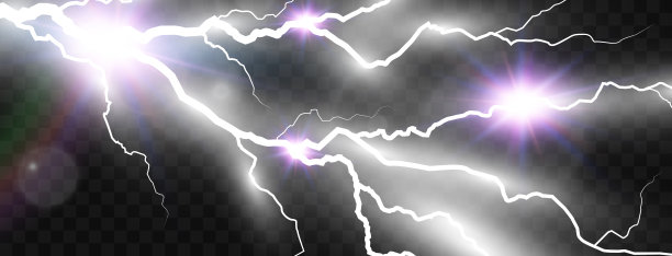 现实的闪电。透明背景上的闪电。图片下载