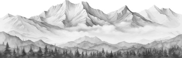 手绘山脉景观全景图图片下载