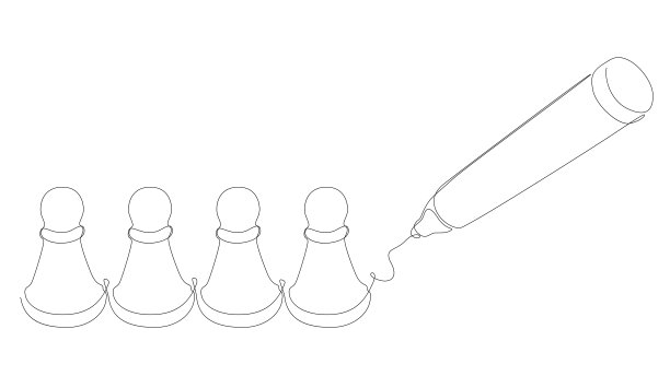 用毛笔、铅笔画出的棋子、棋子的连续线条。细线插图矢量概念。轮廓画创意。图片下载