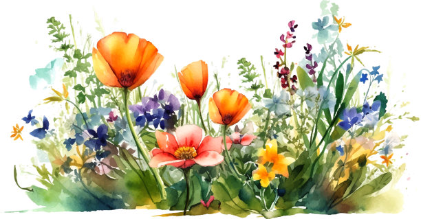 美丽的水彩横幅与花白色图片下载