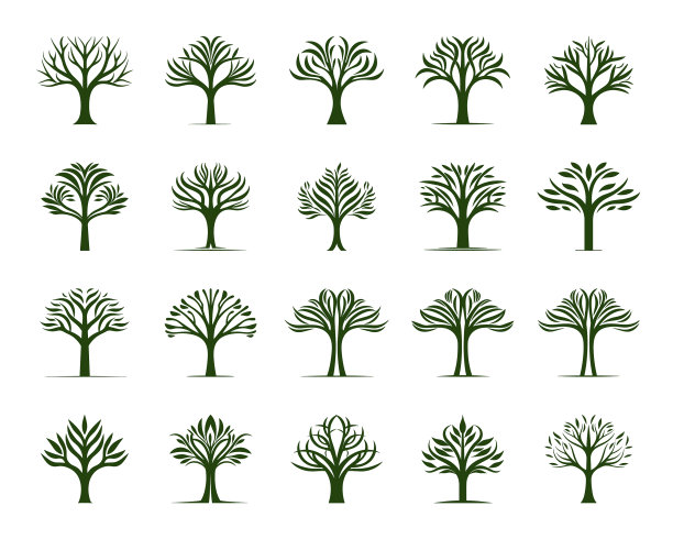 标志性的自然标志设置未来主义的现代树木图片下载