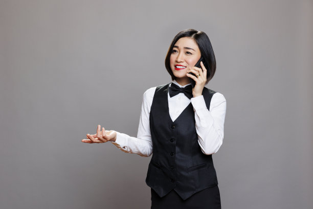 服务员用智能手机聊天图片下载