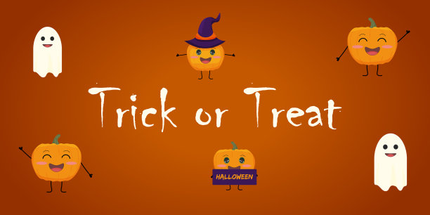 带有卡通南瓜和鬼魂的万圣节横幅图片下载