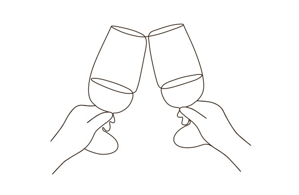 现代单线艺术的双手庆祝酒杯。图片下载