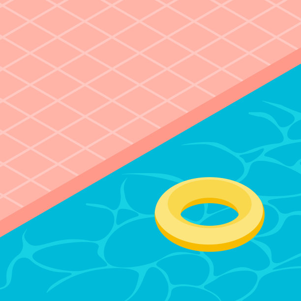 带有黄色救生圈的等距游泳池。图片下载