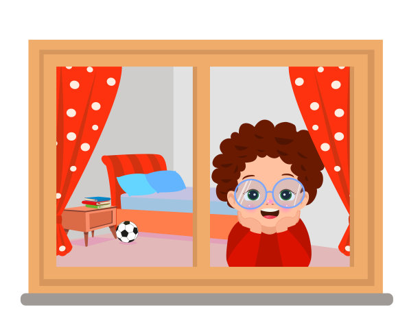 小男孩望着窗外图片下载