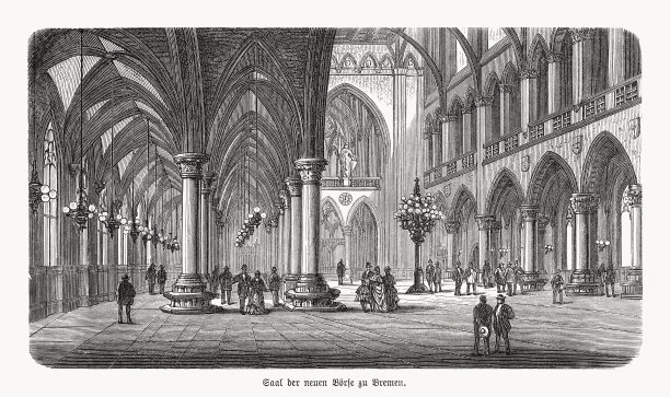 德国不来梅证券交易所内部，木刻，1893年出版图片下载