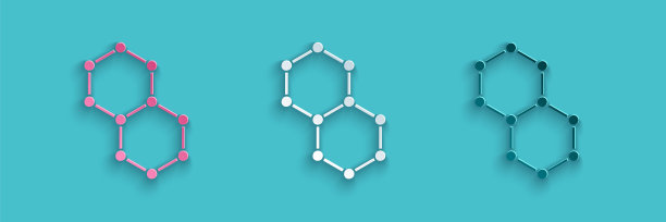 剪纸化学公式图标孤立在蓝色背景。摘要六边形用于创新医药、卫生、科研和科学。纸艺术风格。向量图片下载