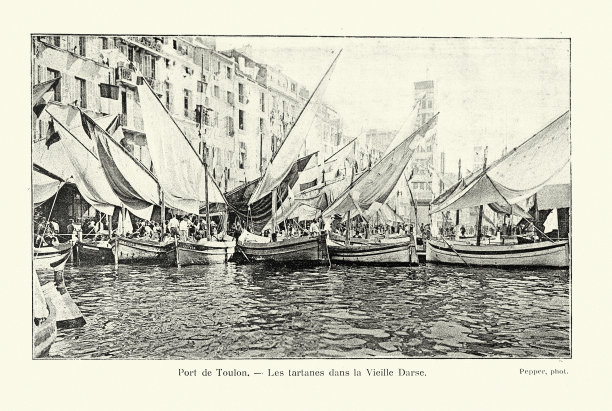土伦港，法国，19世纪旧达尔斯的格子图片下载