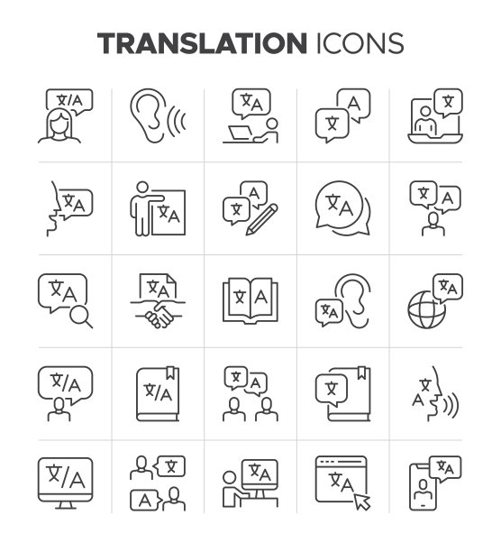 翻译图标集-语言翻译和解释器符号图片下载