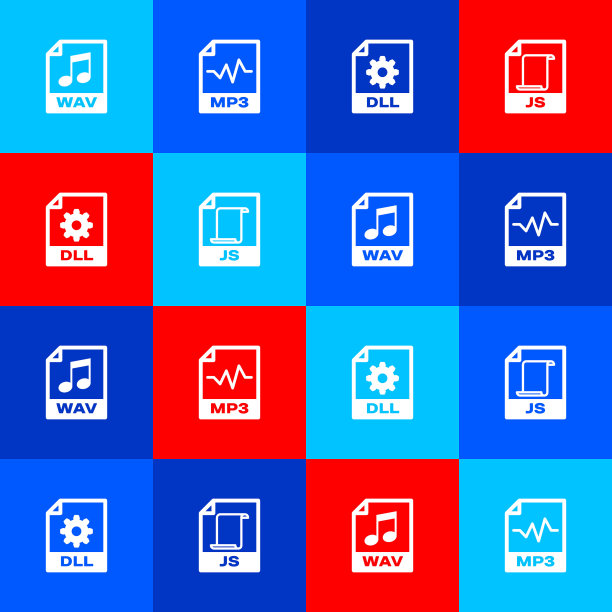 设置WAV文件的文档，MP3, DLL和JS图标。向量图片下载