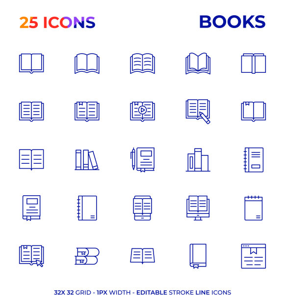 书籍可编辑的笔画线图标系列图片下载