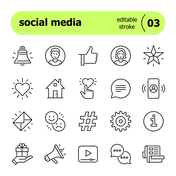 社交媒体线路图标图片下载