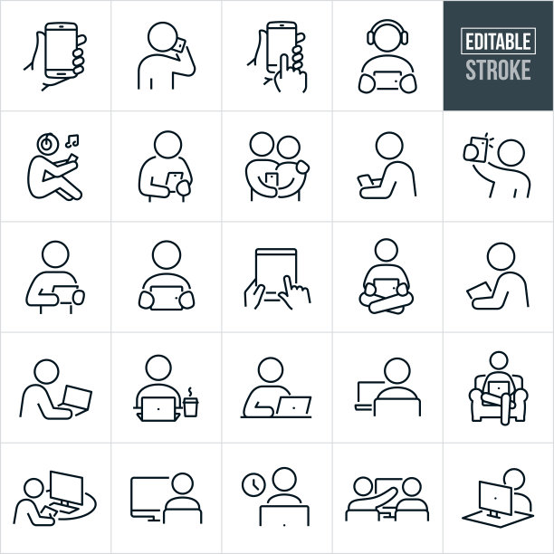 计算机和设备细线图标-可编辑的笔画图片下载