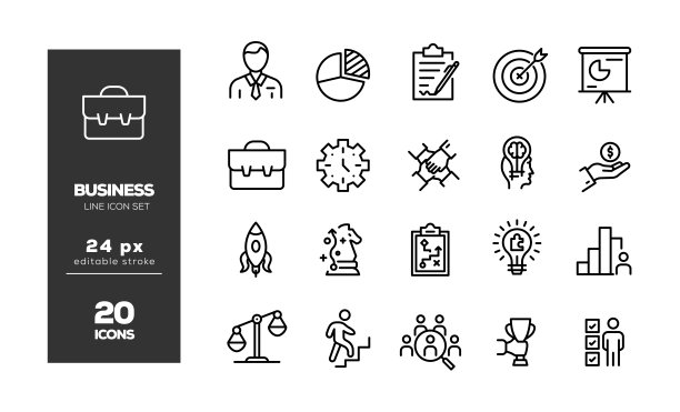 商业可编辑笔画图标集图片下载