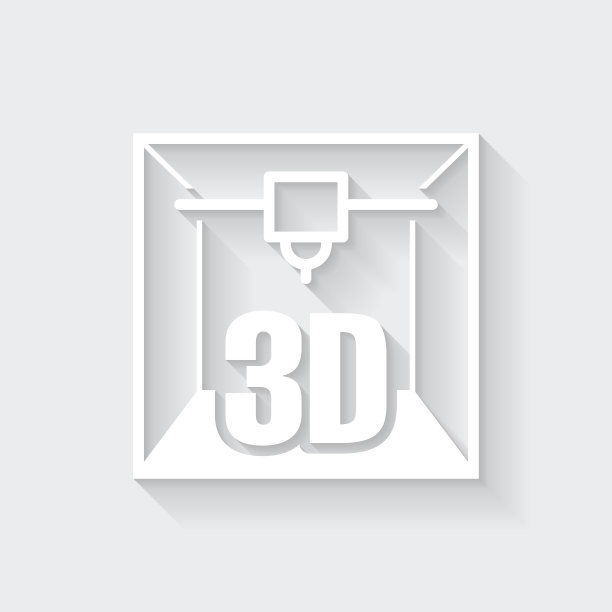 3 d打印机。图标与空白背景上的长阴影-平面设计图片下载