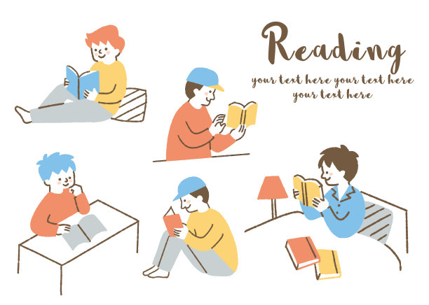 一组男孩在不同的地方阅读图片下载