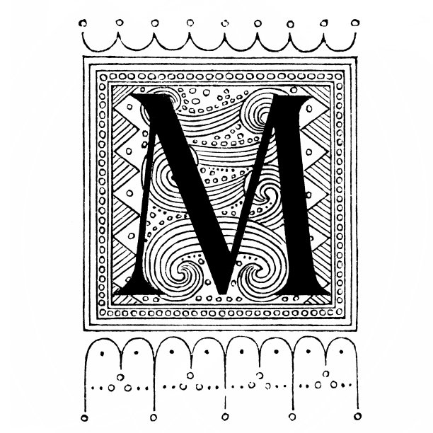 华丽的字母M的古董插图图片下载