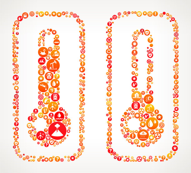 冷热温度计与气候变化矢量图标图案图片下载