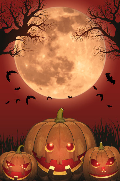 万圣节的背景[杰克灯和满月]图片下载