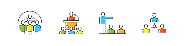 与业务人员相关的矢量直线图标。大纲符号集合图片下载