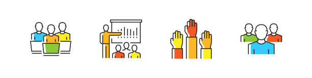 与业务人员相关的矢量直线图标。大纲符号集合图片下载