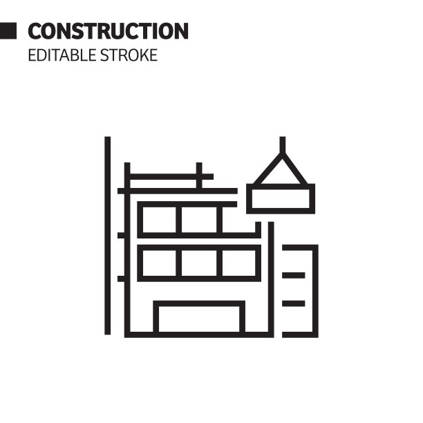 建筑线图标，轮廓矢量符号插图。完美像素，可编辑的描边。图片下载