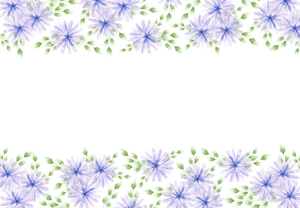 手绘水彩蓝色雏菊花边框框架隔离在白色背景。可用于明信片、婚礼请柬、影集等印刷品。图片下载