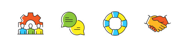 与协作相关的矢量线图标。大纲符号集合图片下载